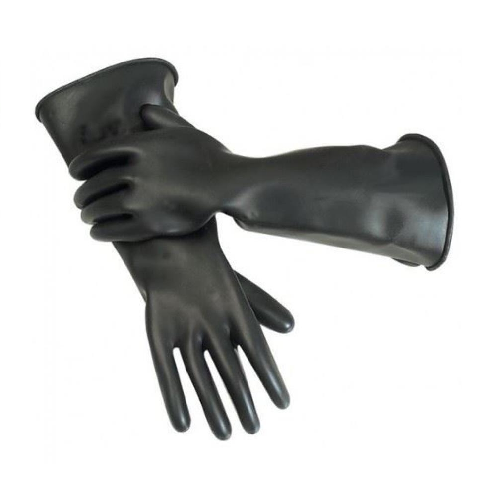 Black Rubber Gauntlet Gloves - L
